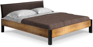 Möbel-Eins CURBY Bett Metallfuß, mit Polsterkopfteil, Material Massivholz, rustikale Altholzoptik, Fichte vintage 200x200 cm Kunstleder Braun ohne Steppung