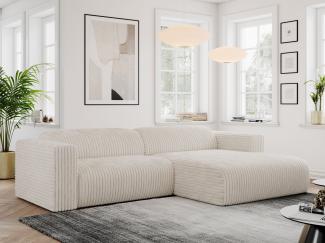 Ecksofa PASADENA, freistehendes Ecksofa, breite Armlehnen, Federsitz - rechts - Beige Cord