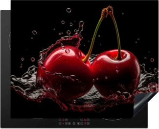 MuchoWow Herd-Abdeckplatte Kirsche - Rot - Frucht - Wasser - Schwarz, Vinyl, (1 tlg), Cerankochfeld Abdeckung, Herd Abdeckplatten Vinyl, 58x51 cm