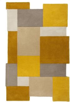 Kadima Design Handgetufteter Wollteppich "Thames Eva" - Geometrisch & Modern. Farbe: Senfgelb, 150x240 cm