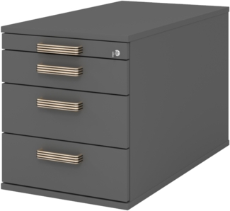 bümö Rollcontainer mit Schubladen, Container abschließbar aus Holz in graphit - Rollwagen für's Büro als Schreibtisch Unterschrank, Bürocontainer od. Schreibtischcontainer mit Streifengriffe, TC30-G-G-SG