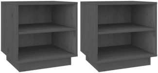 2er-Set Nachttische, Nachtschränke Grau 40 x 34 x 40 cm Massivholz Kiefer