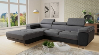Ecksofa Divo mit Schlaffunktion, Bettkasten und einstellbare Kopfstützen (Schwarz + Dunkelgrau (Soft 011 + Sawana 05), Ecksofa Links)