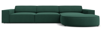 Micadoni 4-Sitzer Samtstoff Sofa Jodie runde Recamiere Rechts Strukturierter Stoff Grün Kunststoff schwarz