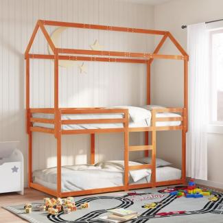 vidaXL Etagenbett mit Dach Wachsbraun 90x200 cm Massivholz Kiefer 3282118