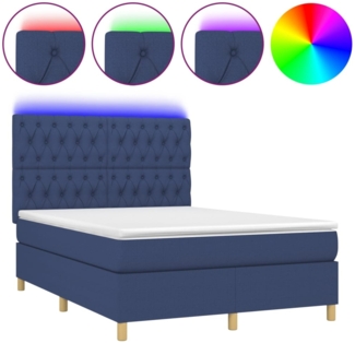 vidaXL Boxspringbett mit Matratze & LED Blau 140x200 cm Stoff 3135683
