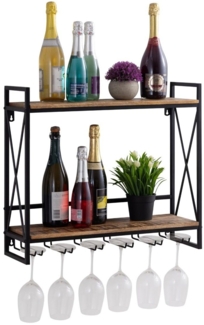 Weinregal 'Rio', 60 x 45 x 25 cm, Holz-Hausbar & Flaschenregal, Mangoholz mit Metall-Gestell