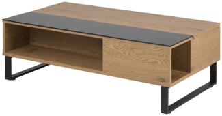 Selsey KOSTRENA - Couchtisch in Holzoptik mit schwarzem Glaseinsatz und Stauraum, modern, 110x60 cm