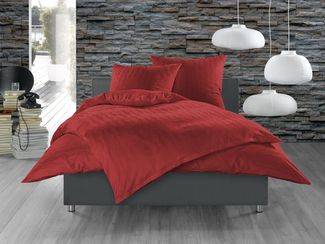 Bettwaesche-mit-Stil Mako Satin Damast Bettwäsche Waves Rot Garnitur 135x200cm