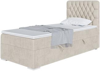 MEBLINI Boxspringbett DALIA 80x200 cm mit Bettkasten - H3/Creme Samt Gepolstert Einzelbett mit Topper & Taschenfederkern-Matratze - 80x200 Links