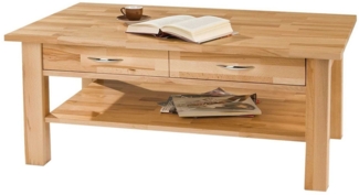 Home4You Couchtisch, Kernbuche massiv lackiert, 110 x 70 cm, mit 2 Schubladen, mit Ablage
