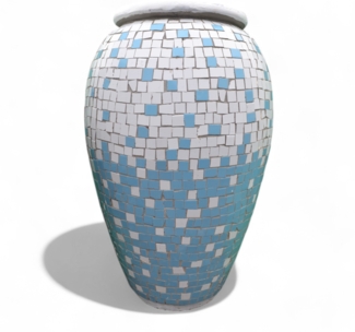 Pflanzgefäß Azalee – Quadratischen Mosaikdesign Hell Blau – Höhe 85 cm – Ø 40 cm – Handgefertigt aus Beton & Keramik-Mosaik