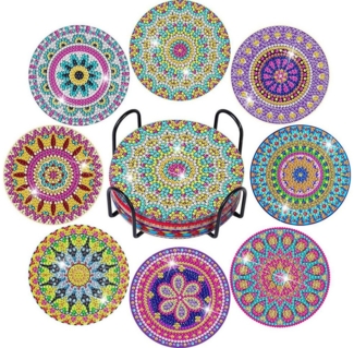 Coonoor Getränkeuntersetzer 8 STK Diamond Painting Untersetzer mit Halter, 8-tlg, 8-tlg, DIY Untersetzer Rund Boho Stil