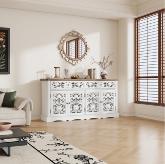 FUFU&GAGA Beistellschrank Sideboard & Hochschrank mit weißen Schnitzfronten, HDF