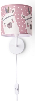 Paco Home Wandleuchte Ela 214, ohne Leuchtmittel, Kinderlampe Wandlampe Mit Schalter Ø…18cm Lama Rosa Grau Kabel 3m E14