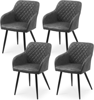 CLIPOP Esszimmerstühle 4er Set Kunstleder Armlehne Metallbeine grau