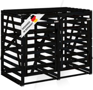 DELUKE® 2er Mülltonnenbox Kiefernholz BOUMI 162x91,5x128,5cm Schwarz Mülltonnenverkleidung für 2 Tonnen Müllbox aus Holz Mülltonnenschutz Mülltonnendach