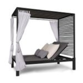 Blumfeldt Doppelliege Outdoor für 2 Personen mit Dach, Doppel-Sonnenliege, Doppel Garten Liege Bett für Erwachsene & Kinder, Gartenbett mit Verstellbarer Rückenlehne, Outdoor-Sonnenbett mit Dach
