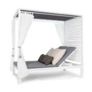 Blumfeldt Doppelliege Outdoor für 2 Personen mit Dach, Doppel-Sonnenliege, Doppel Garten Liege Bett für Erwachsene & Kinder, Gartenbett mit Verstellbarer Rückenlehne, Outdoor-Sonnenbett mit Dach