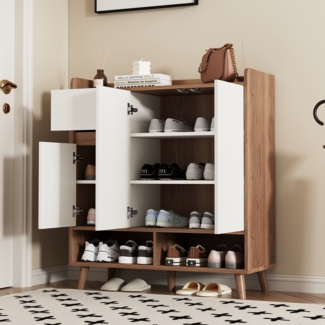 Merax Schuhschrank mit verstellbaren Einlegeböden – Minimalistischer Home Organizer mit Massivholzbeinen – Maße: H99 cm x B90 cm x T35 cm