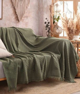 Plaid Plaid Ibiza aus Biobaumwolle in Khaki, Sandiik