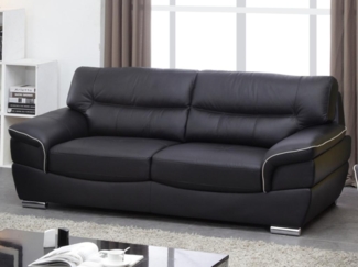 Vente-unique - Ledersofa 3-Sitzer - Schwarz - THIBAULT