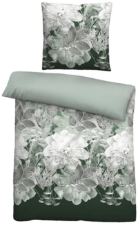 Traumhaft schlafen - Castell - Markenbettwäsche Thermo-Fleece Bettwäsche 0360442 BLUME GROß, tanne, 1x 135x200 cm + 1x 80x80 cm