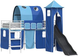 vidaXL Kinderloftbett Weiß und Blau 99,5 x 190 cm Metall 42020903