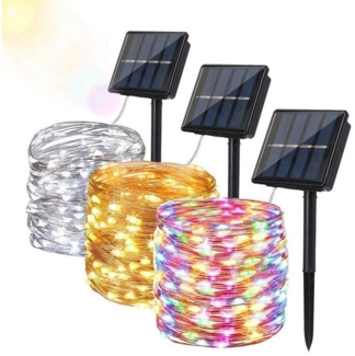 WILGOON LED-Lichterkette 10/20 meter Solar-Lichterketten, 100/200 LEDs Solarleuchte Kupferdraht, IP65, Erdspieß, Sensor, Lichtschnur inkl. Dämmerungssensor