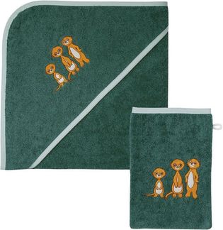 Wörner Handtuch Set Erdmännchen Kapuzenbadetuch 100/100 mit Waschhandschuh, Frottier (Spar-Set, 2-St), mit süßer Stickerei Erdmännchen