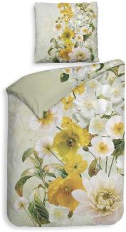 Heckett & Lane Mako-Satin Eco Bettwäsche 155x220 Daly Quiet Blumen gelb weiß