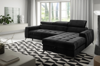 AX LIVING Schwarze Eckcouch mit Schlaffunktion Arkucio Mini 260 cm R