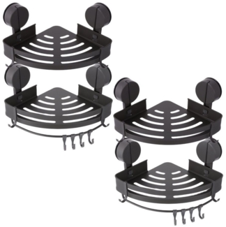 BlingBin Duschregal Eckregal Duschablage mit Saugnapf Ohne Bohren, 4er Set 4-tlg, Dusch Aufbewahrung mit Handtuchhalter und 4 Haken