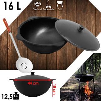 Gusseisen Kasan 16L rund NAMANGAN Aluminium Deckel Campingtopf Kazan WOK Kessel Camping BBQ Asia Schaumkelle