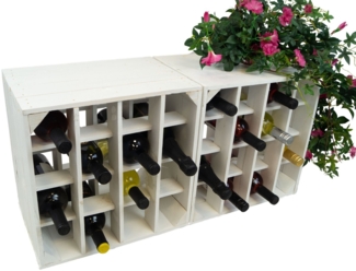 Kistenkolli Altes Land Allzweckkiste 2er Set Weinregal 16er weiss Abstellregal Weingestell Fächer Flaschenr (Spar-Set)