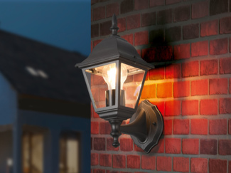 LED Außenwandleuchte Laterne stehend, Aluminium Schwarz Höhe 34cm