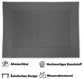 matches21 HOME & HOBBY Platzset Tischsets BORDA 6er Set Schwarz-silber als Tischuntersetzer, (6-St), Abwaschbare Platzsets als Tischunterlagen für Ess-Tisch Tisch-Deko