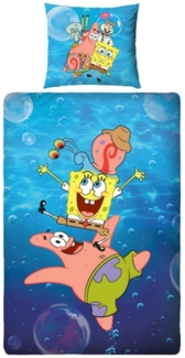 MTOnlinehandel Kinderbettwäsche Schwammkop SpongeBob, Wende-Motiv für Kinder, Patrick und Gary, Mikrofaser, 2 teilig, 80 x 80 x 135 cmx200 cm, für Jungen und Mädchen
