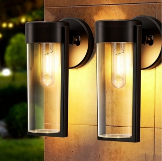 POPOLIC Wandleuchte 2 Stück Wandleuchte Außen Solar, Außenleuchte, IP65 Wasserdicht, Solarlampen für Außen Wand Garten, Außenwandleuchte, Terrassenbeleuchtung, Wandlampe für Garten, Terrasse, Garage und Balkon