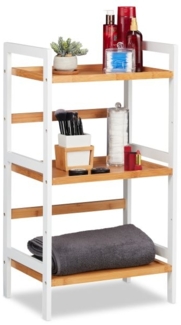Relaxdays Badregal mit 3 Ablagen, Bambus weiß / natur, 45 x 31,5 x 80 cm