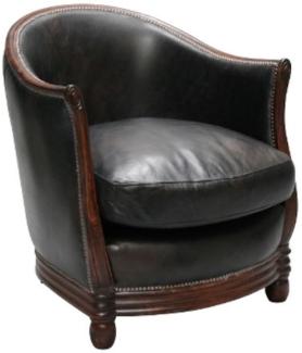 Casa Padrino Luxus Sessel Schwarz / Dunkelbraun 65 x 74 x H. 74 cm - Echtleder Wohnzimmermöbel