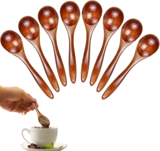OKWISH Kochlöffel 8 Stück Holzlöffel Set Esslöffel aus Massivholz, ideal als Suppenlöffel Dessertlöffel Teelöffel Kaffeelöffel usw.