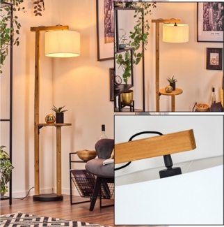 hofstein Stehlampe Stehlampe aus Holz/Metall/Stoff in Natur/Schwarz/Weiß, ohne Leuchtmittel, skandinavische Leuchte Ø 50 cm, Ablagefläche u. Fußschalter,1 x E27
