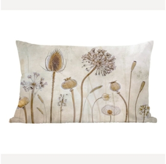 MuchoWow Dekokissen Blumen - Aquarell - Stilleben - Braun - Vintage, Dekoration, Zierkissen, Kissen mit Füllung, 50x30 cm