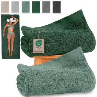Hausfelder Handtücher Premium Saunatücher Farbmix 2er Set (Dunkelgrün/Hellgrün,2 x 80 x 200 cm), Frottier (2-St), Mit Aufhängeschlaufen, 100% Baumwolle, weich, saugfähig, Uni-Farben
