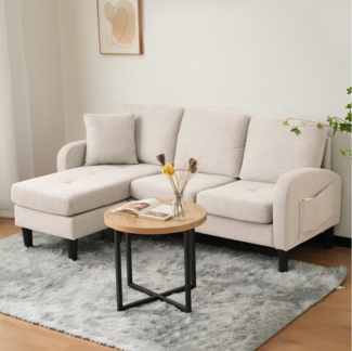 Ulife Ecksofa L-förmiges Ecksofa mit Chaiselongue, 3-Sitzer, 185 x 118 x 82 cm, Baumwoll-Leinenstoff, modulares Design für Wohnzimmer & Büro