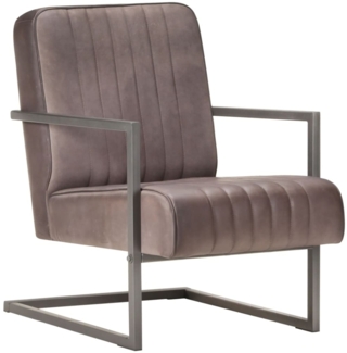 vidaXL Freischwinger Sessel Distressed Braun Echtleder