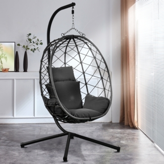 Luxus Hängesessel NEW XXL Gestell Schwarz mit Korb und Relaxkissen Dunkel Grau