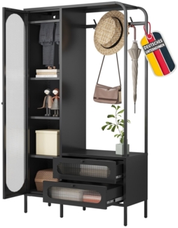 Mein-Regal Garderobenschrank Paris aus Metall mit 2 Schubladen und 1 Glastür Schwarz