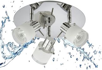 TRANGO LED Deckenleuchte, 3-flammig 1006R-6KSD LED Badleuchte IP44 *RONNY* Bad Deckenleuchte - inkl. 3x 5 Watt 3-Stufen dimmbaren 6000K Tageslichtweiß GU10 LED Leuchtmittel Deckenstrahler, Tageslichtweiß, Spots schwenkbar & drehbar mit Glasschirm in Ch...